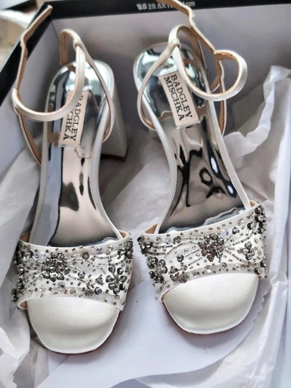 Badgley Mischka Infinity Satin Block Heels — Size 5.5